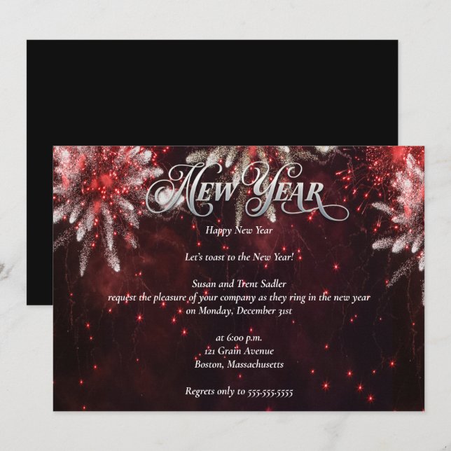 Invitation Élégante Soirée du Nouvel An (Devant / Derrière)