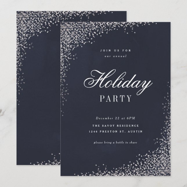 Invitation Élégante Soirée Foil Script Fête de vacances (Devant / Derrière)