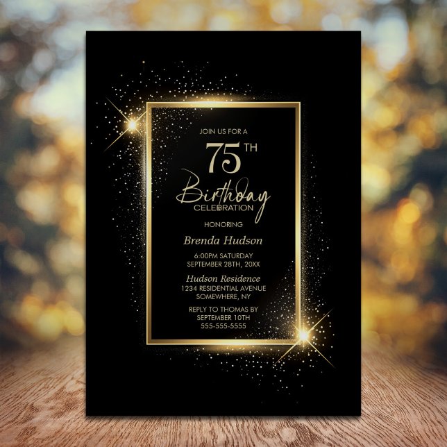 Invitation Élégante Soirée Noire et Or 75e anniversaire (Créateur téléchargé)