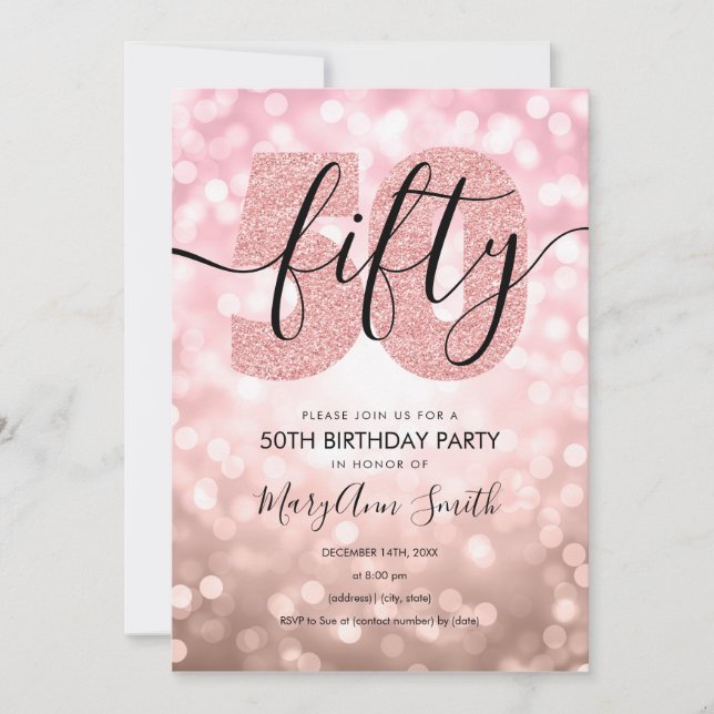 Invitation Élégante Soirée Rose Gold 50e Anniversaire  (Devant)