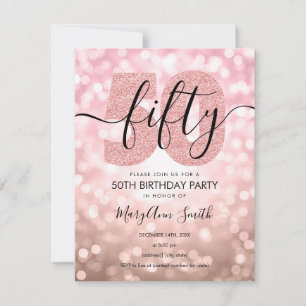 Invitation Élégante Soirée Rose Gold 50e Anniversaire 