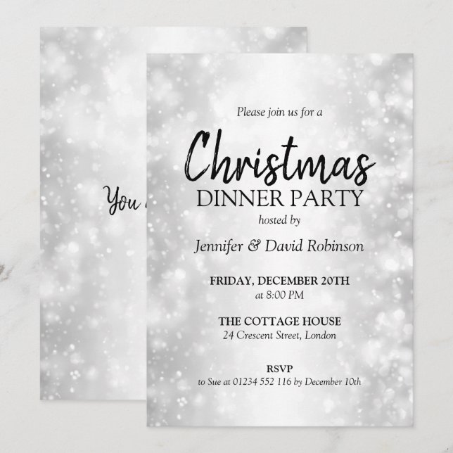 Invitation Élégante Soirée Shimmer Fête Noël (Devant / Derrière)