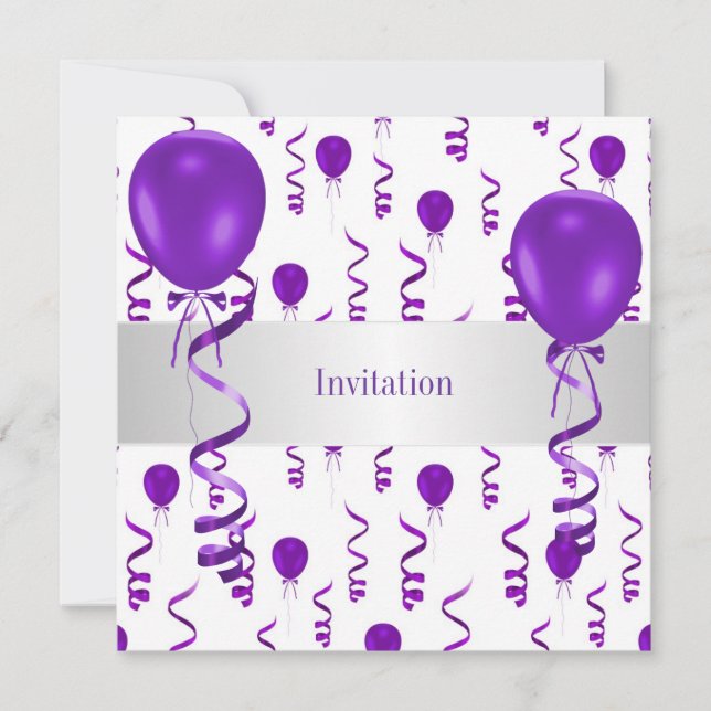 Invitation Élégante soirée spéciale Balloon blanc violet (Devant)