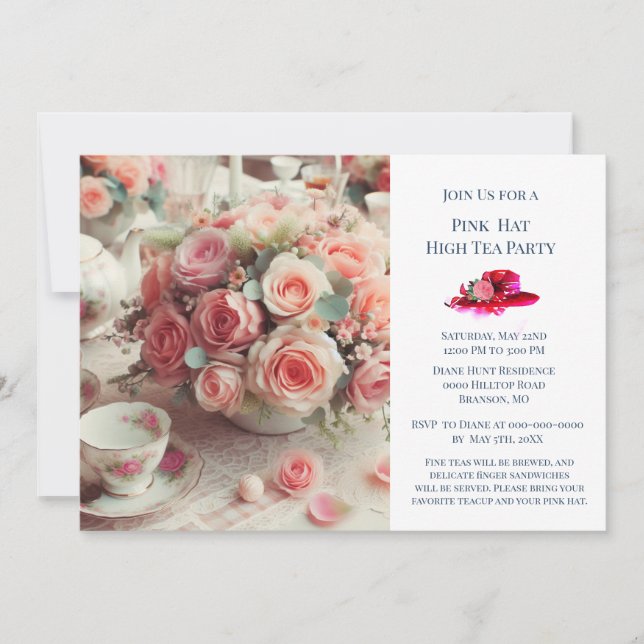 Invitation Élégante Soirée Thème Casquette Rose Rose (Devant)