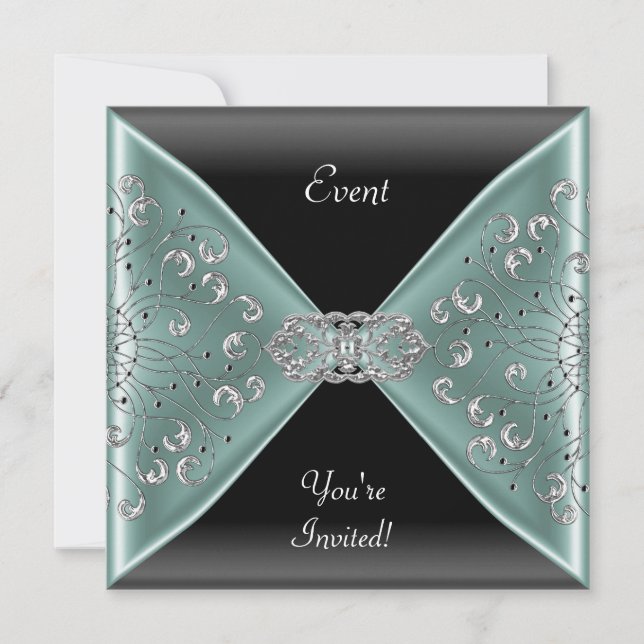 Invitation Élégante soirée Turquoise Blue Black (Devant)