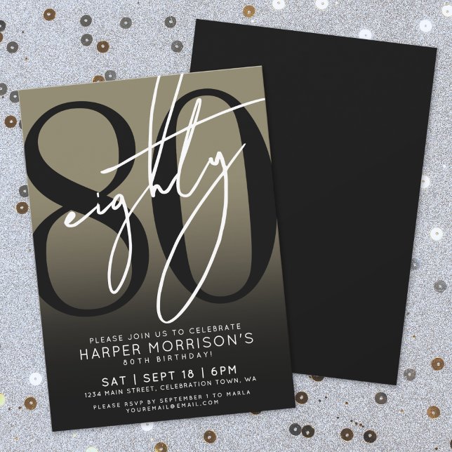 Invitation Elégante Soixante Or 80e fête d'anniversaire (Elegant Eighty Gold 80th Birthday Party Invitation)