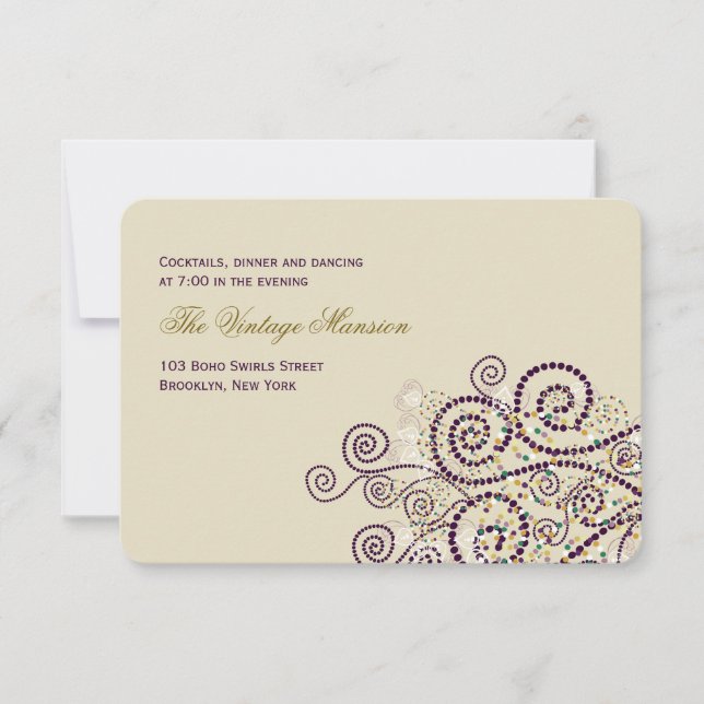 Invitation Elégante Spirales Boho violet Réception de mariage (Devant)