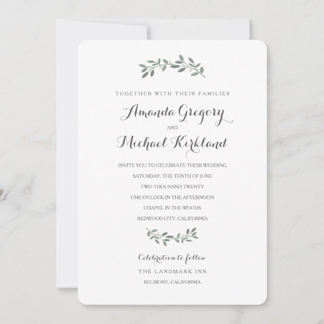 Invitation Elégante Suite Mariage Eucalyptus (Devant)