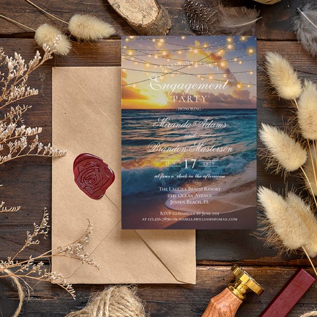 Invitation Elégante Sunset Beach Summer Engagement Party (Créateur téléchargé)
