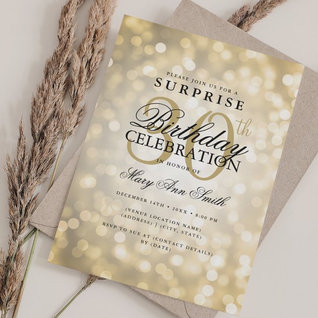 Invitation Élégante SURPRISE 30e anniversaire Glam Gold Light (Créateur téléchargé)