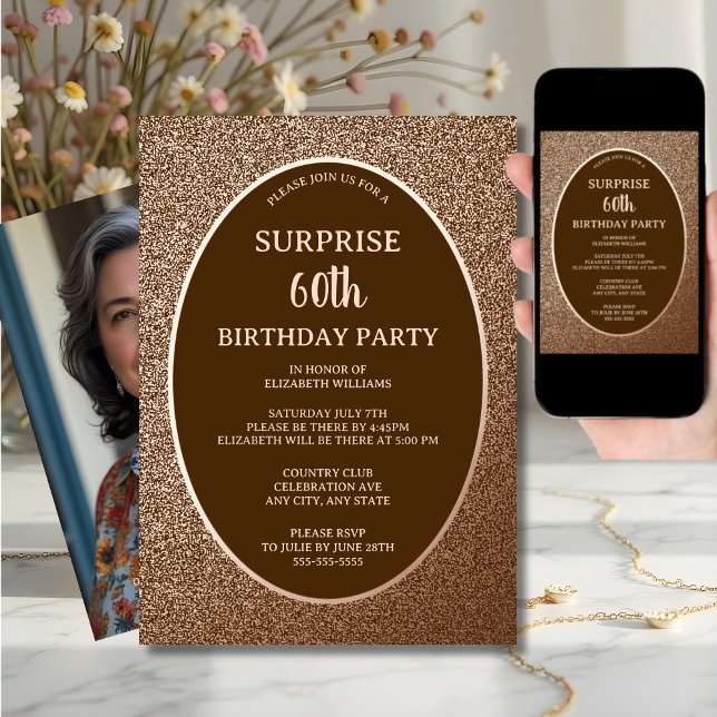 Invitation Élégante surprise 60e anniversaire numérique ou pa (Créateur téléchargé)