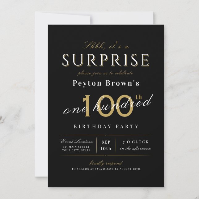 Invitation Elégante surprise classe moderne 100e anniversaire (Devant)