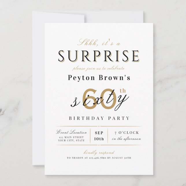 Invitation Elégante surprise classe moderne 60e anniversaire (Devant)