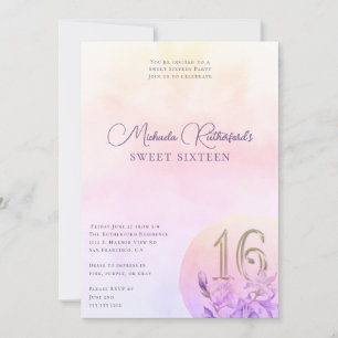 Invitation Élégante Sweet sixteen d'aquarelle rose