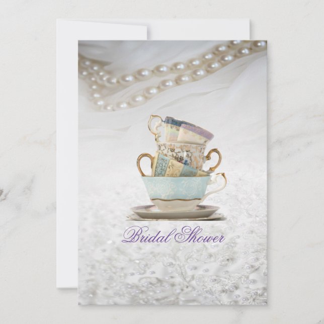 Invitation Elégante tasses de thé en dentelle Fête des mariée (Devant)