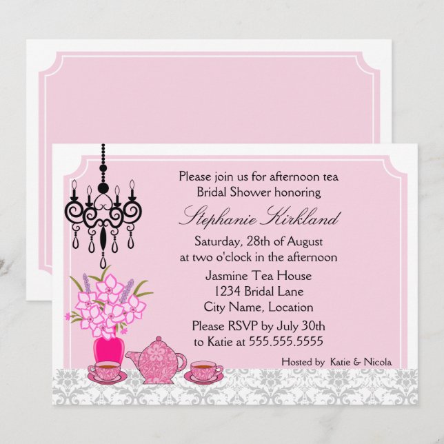 Invitation Elégante Tea Party (Devant / Derrière)