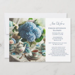 Invitation Elégante Tea Party bleu Dusty