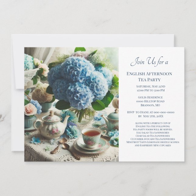 Invitation Elégante Tea Party bleu Dusty (Devant)