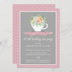 Invitation Elégante Teacup Floral Anniversaire Tea Party