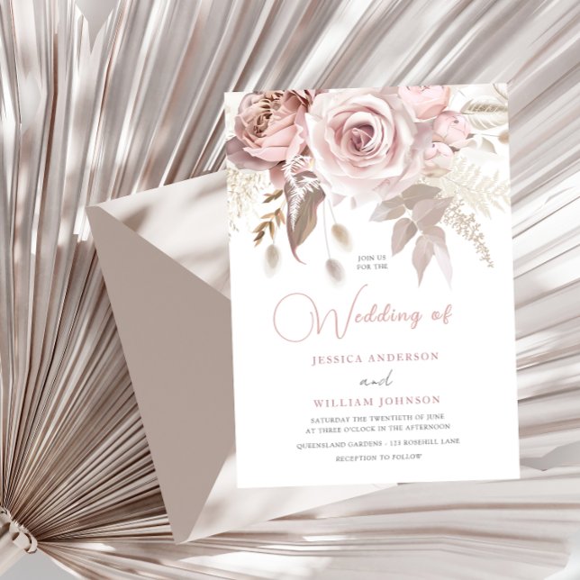 Invitation Elégante tendance Dusty Rose Blush Printemps maria (Créateur téléchargé)