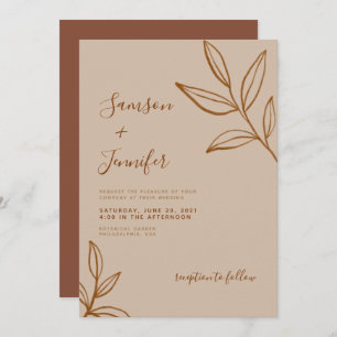 Invitation Élégante Terracotta avec Mariage Boho Feuille