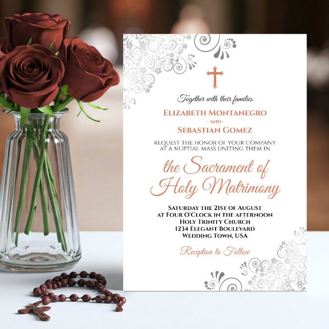 Invitation Élégante Terracotta & Grey Mariage catholique mode (Créateur téléchargé)