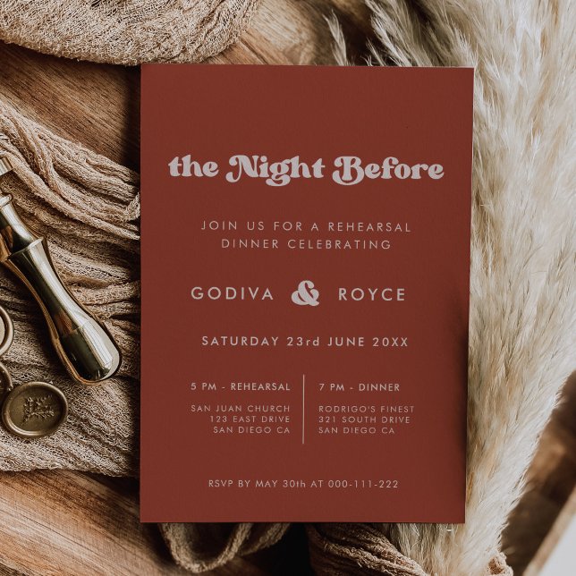Invitation Élégante Terracotta La nuit avant la répétition (Créateur téléchargé)