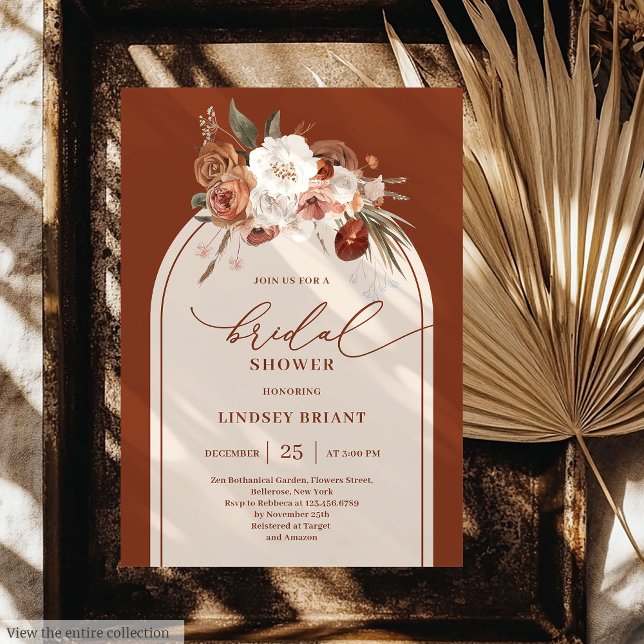 Invitation Élégante Terracotta Pampas Grass Floral Bridal (Elegant Terracotta Pampas Grass Floral Bridal Shower)