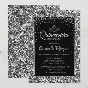 Invitation Elégante Tiara d'argent moderne, Séquins Quinceane