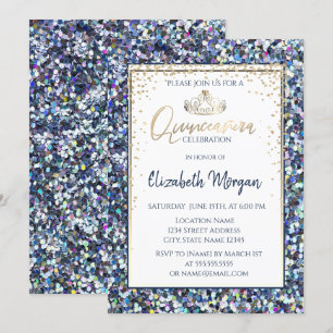 Invitation Elégante Tiara Or, Séquins Diamonds Quinceanera