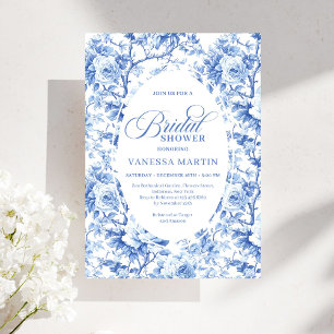 Invitation Élégante Toile de Jouy Bleue Poussiéreuse pour Bab