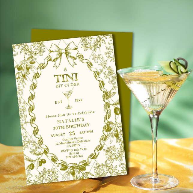 Invitation Elégante Toile D'Olive Un Tini Bit Ancien 30e Anni (Elegant Olive Toile A Tini Bit Older 30th Birthday Invitation)