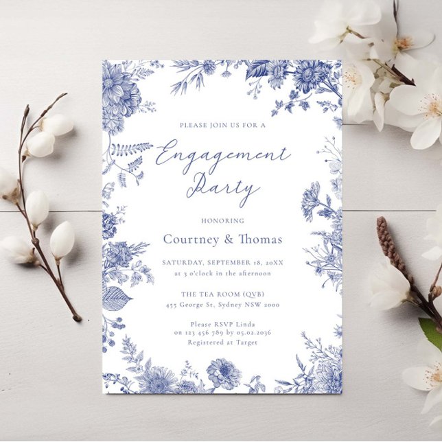 Invitation Elégante Toile Français Blue toile (Créateur téléchargé)