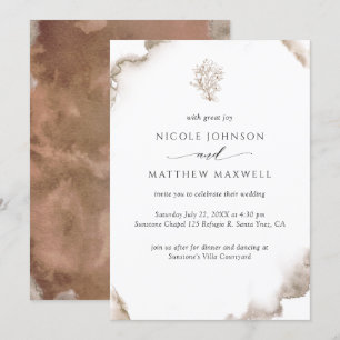 Invitation Elégante Tons Terre Aquarelle, Mariage Floral