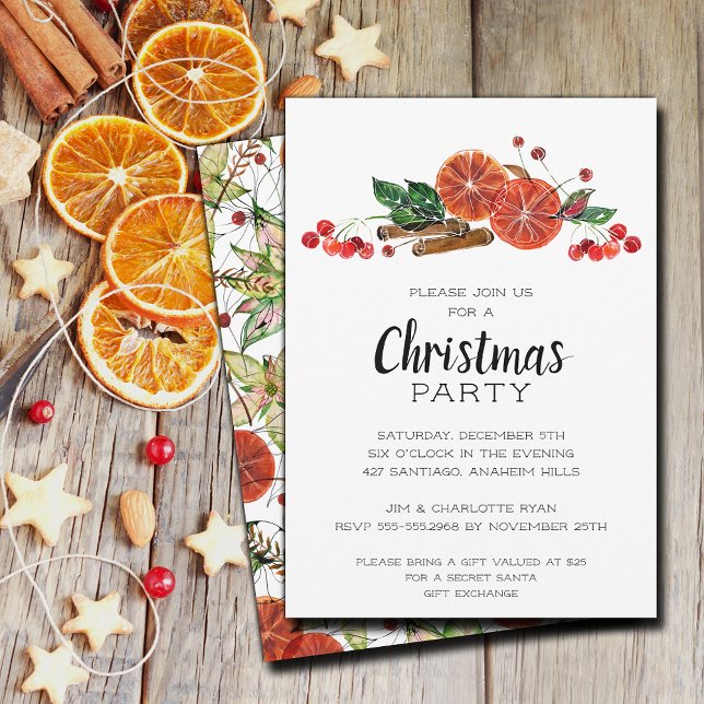 Invitation Elégante tranche d'orange et cannelle Noël (Orange slices, berries, cinnamon sticks Christmas invitations, PRINTED and/or INSTANT DOWNLOAD)