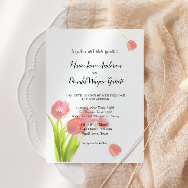 Invitation Élégante Tulipes Roses Douces (Créateur téléchargé)