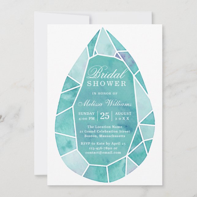 Invitation Elégante Turquoise aquarelle moderne Fête des mari (Devant)
