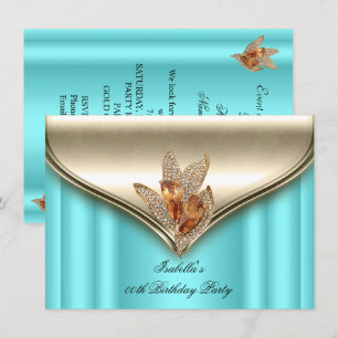 Invitation Elégante Turquoise Bleu Bronze Brown Or fête d'ann