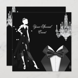 Invitation Élégante Tuxedo Gown Silver White Black Party