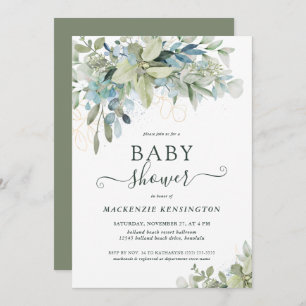 Invitation Élégante typographie Baby shower de verdure Eucaly