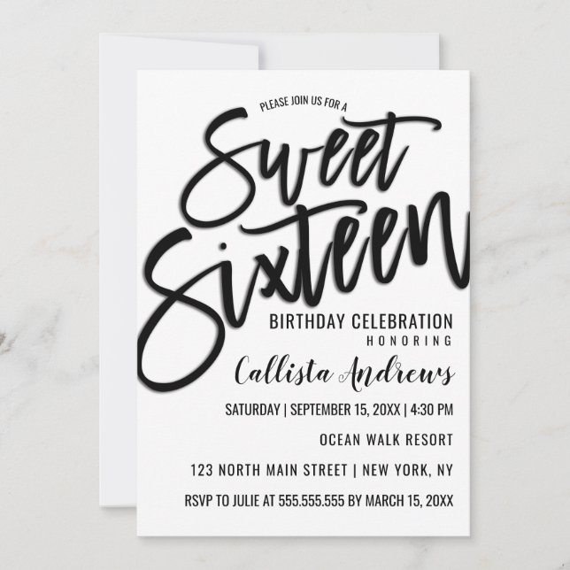 Invitation Élégante Typographie blanche et noire simple Sweet (Devant)