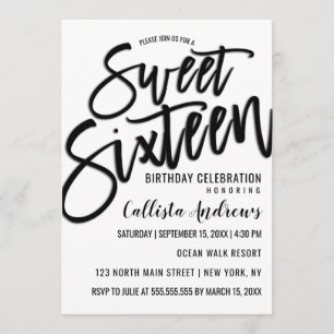 Invitation Élégante Typographie blanche et noire simple Sweet