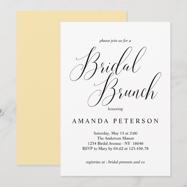 Invitation Élégante typographie Calligraphie Bridal Brunch (Devant / Derrière)