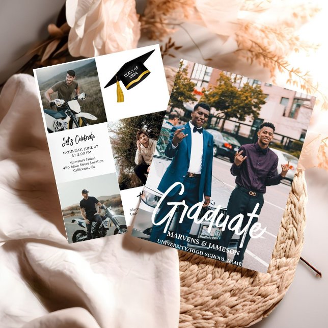 Invitation Élégante Typographie Chic Twin Graduation Party (Créateur téléchargé)