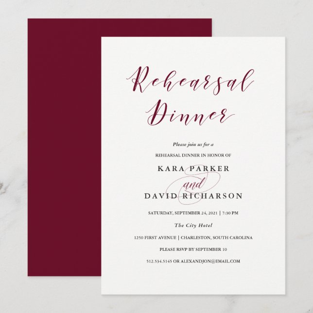 Invitation Élégante typographie | Dîner de répétition de Mars (Devant / Derrière)