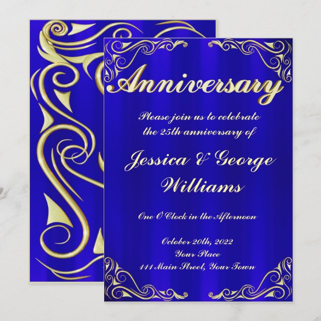 Invitation Élégante Typographie Dorée Royale Anniversaire (Devant / Derrière)