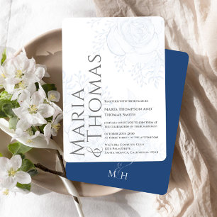 Invitation Élégante typographie gras classique bleu floral