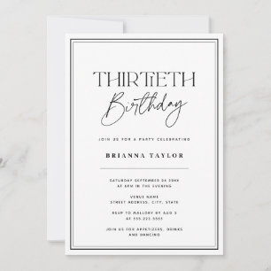 Invitation Élégante typographie noir et blanc 30e anniversair