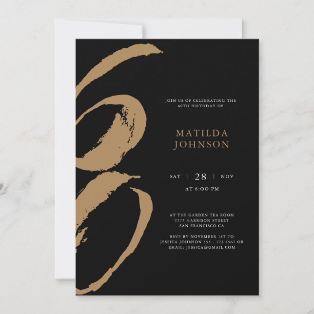 Invitation Élégante typographie noir et or 60e anniversaire (Devant)