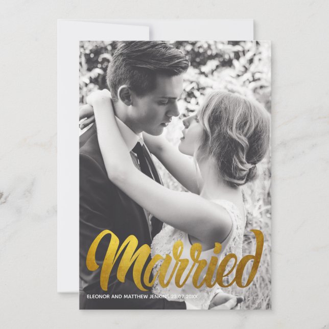 Invitation Elégante Typographie Or Marié Mariage Photo (Devant)
